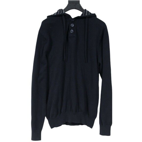 Grayson & Dunn Mens Henley Pullover Sweater Hoodie Medium Navy Blue Stretch - Picture 1 of 11